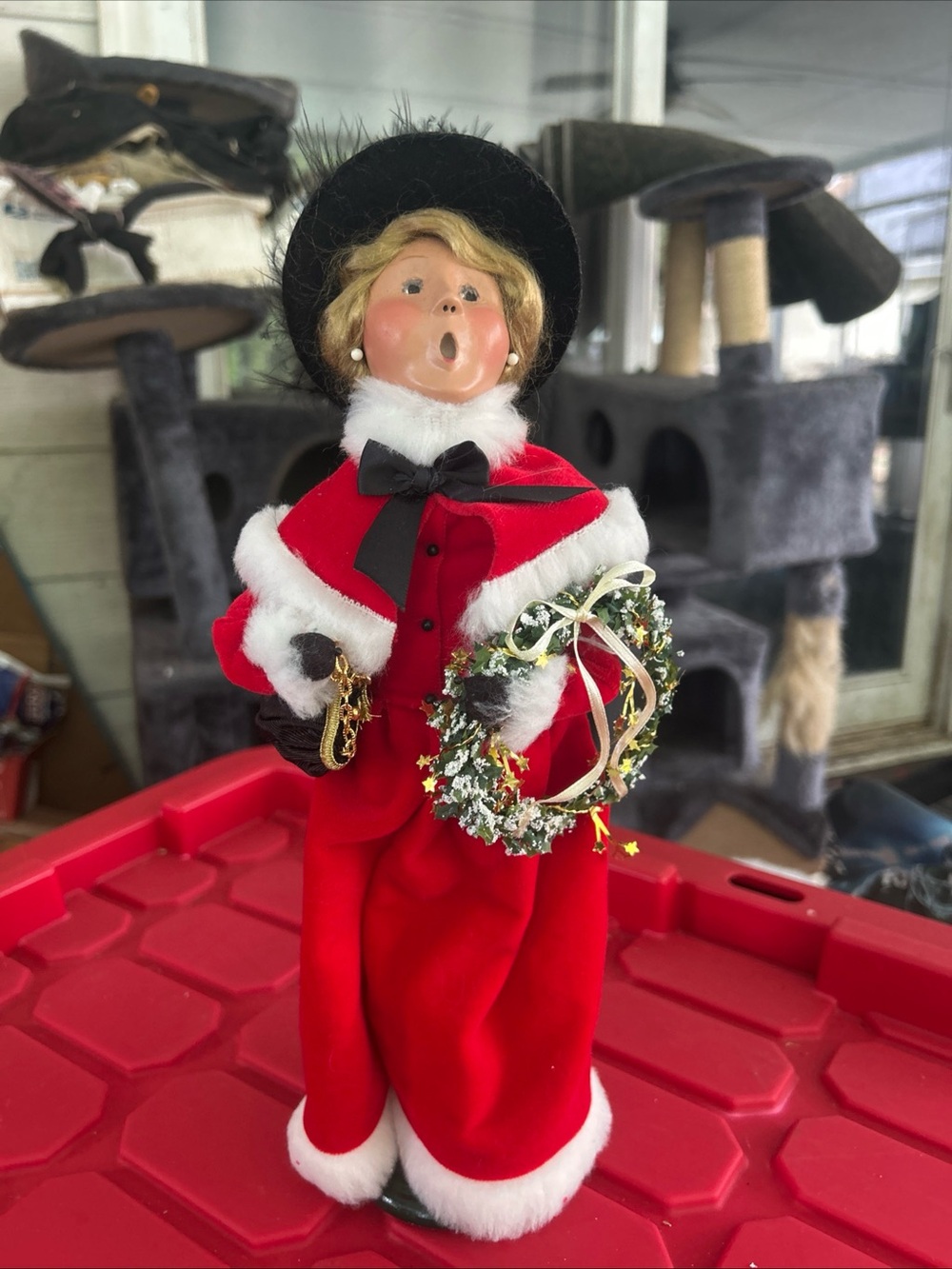 Byers choice Classic Red Holiday Caroler Doll with Wreath